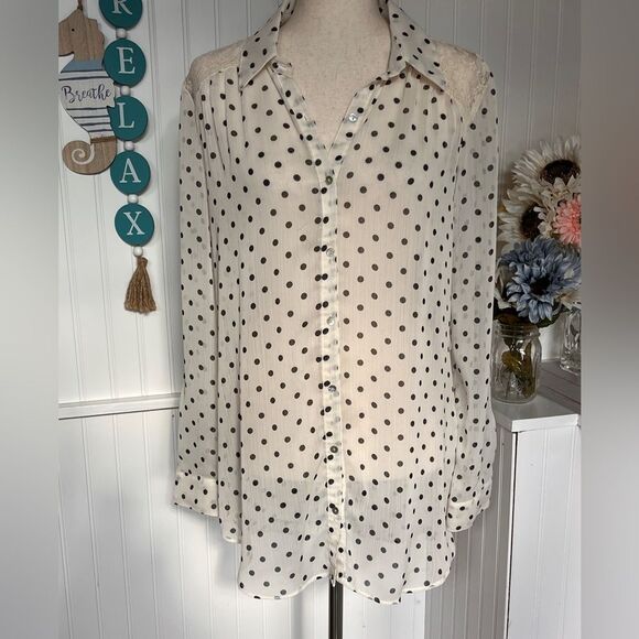 Polka Dot-Print  Blouse, White/Black - Picture 1 of 7